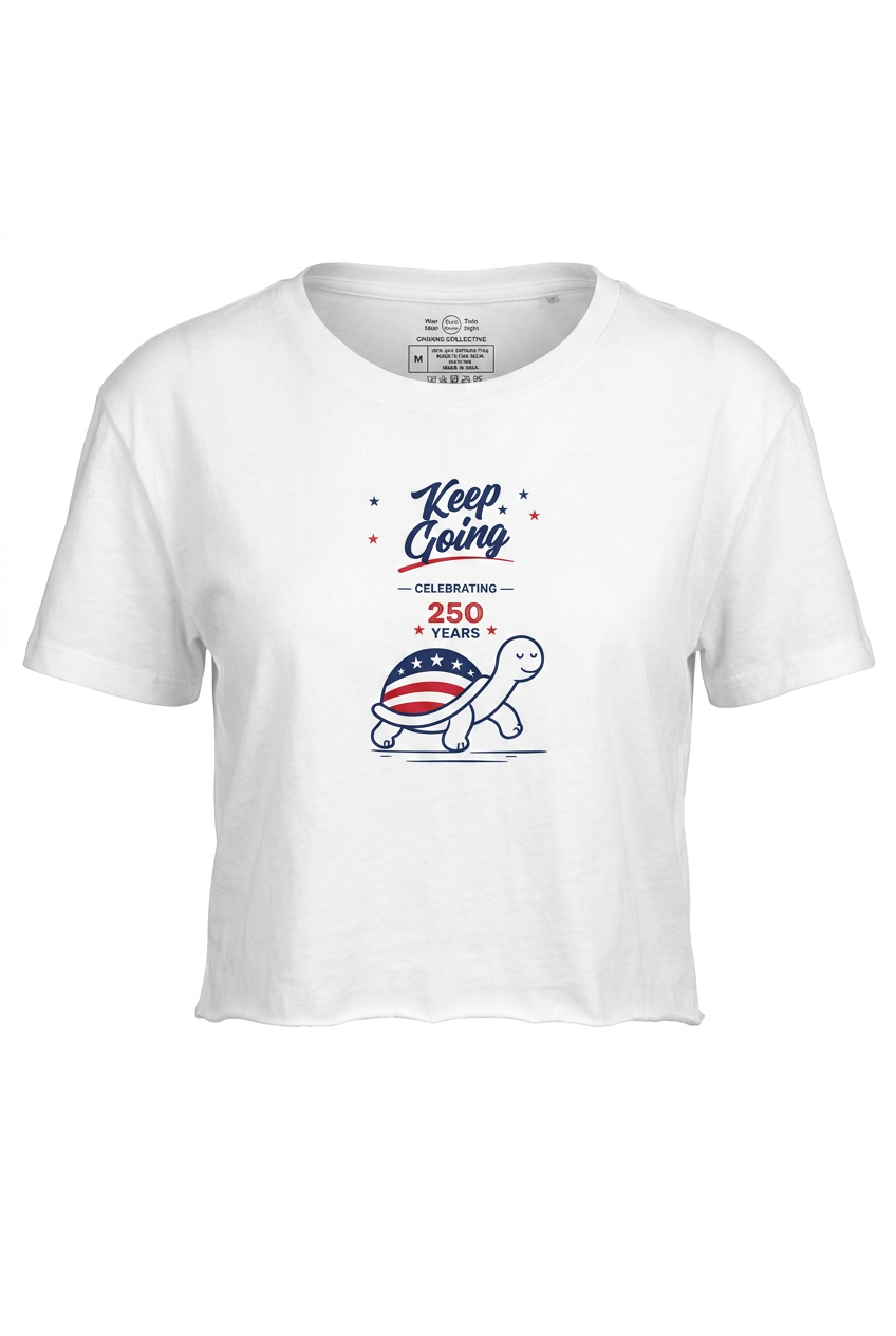 Celebrate 250 Freedom Festival Crop Top with patriotic turtle design