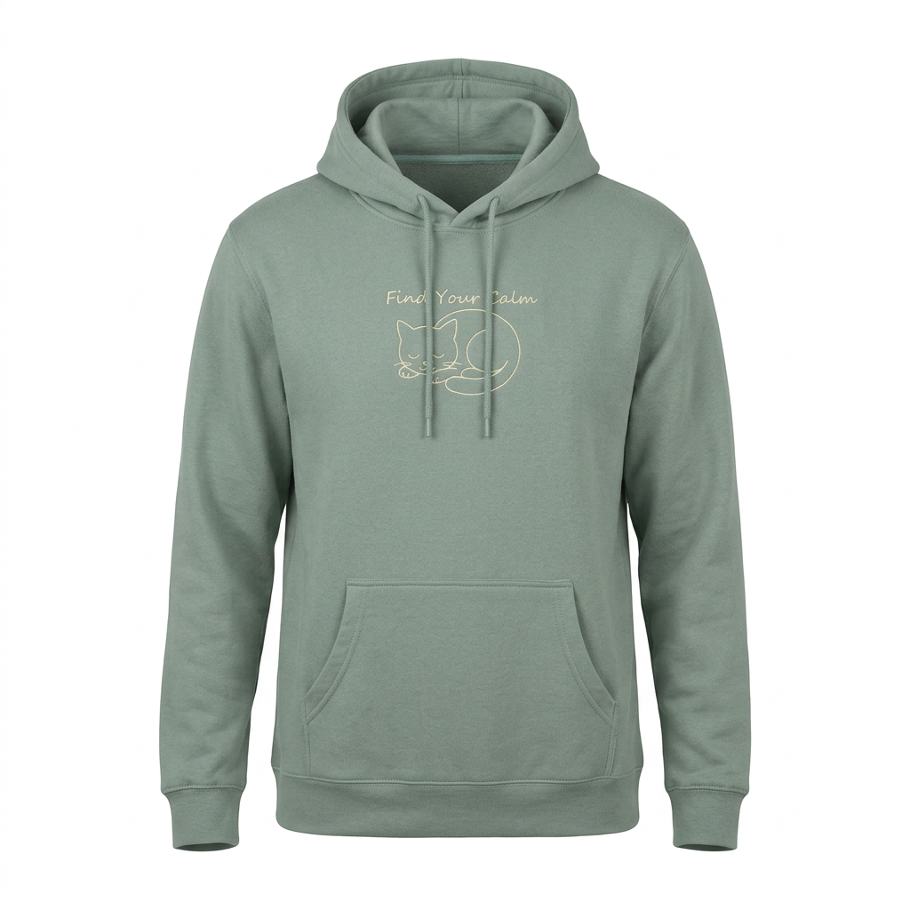 Find Your Calm Premium Lightweight Hoodie with embroidered sleeping cat