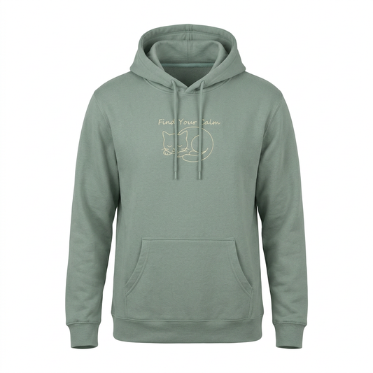 Find Your Calm Premium Lightweight Hoodie with embroidered sleeping cat