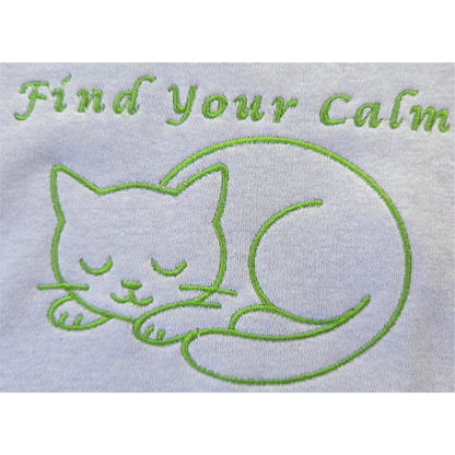 Find Your Calm Premium Lightweight Hoodie with embroidered sleeping cat