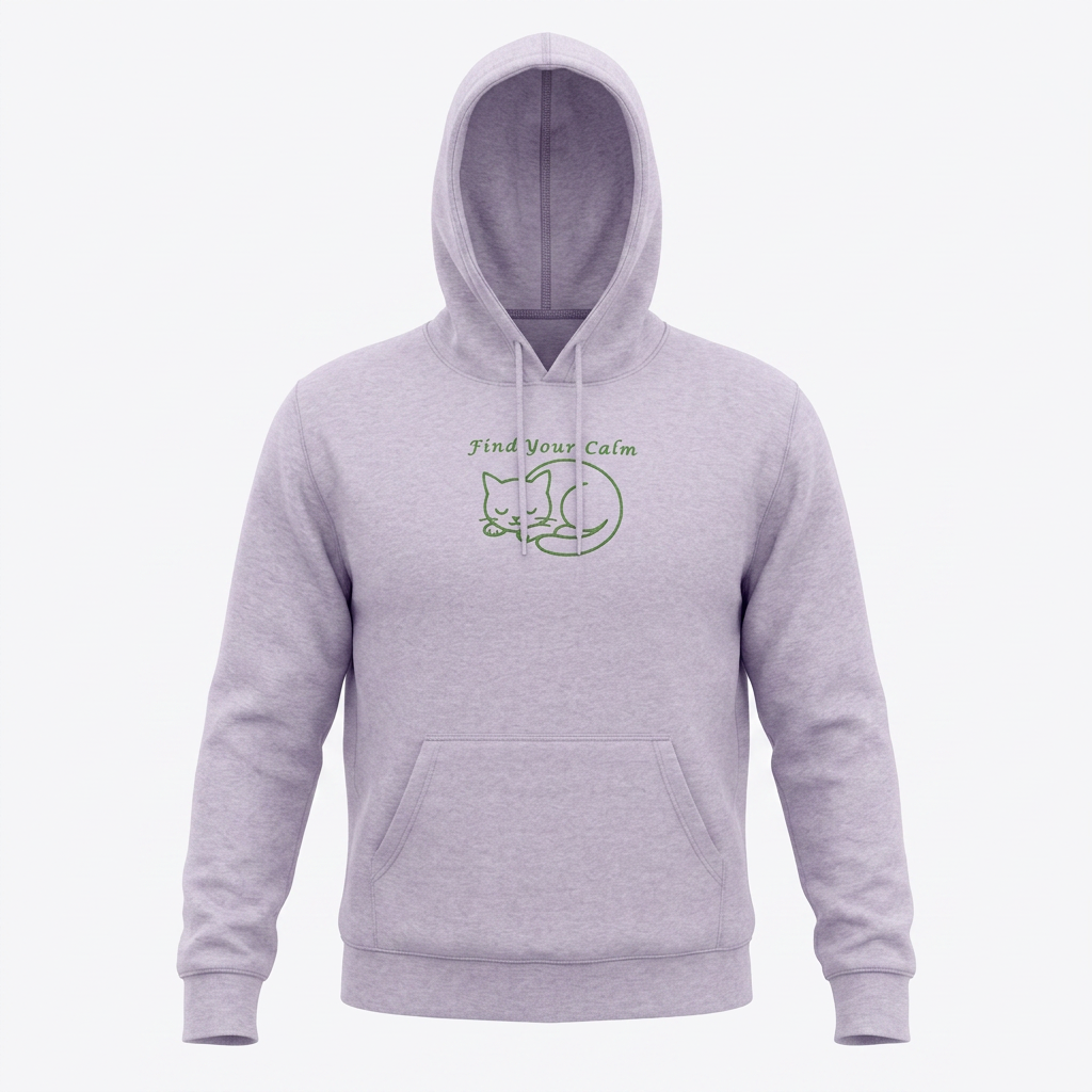 Find Your Calm Premium Lightweight Hoodie with embroidered sleeping cat