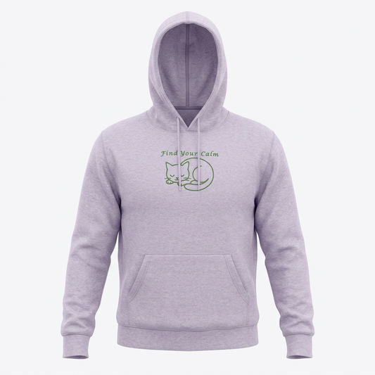 Find Your Calm Premium Lightweight Hoodie with embroidered sleeping cat