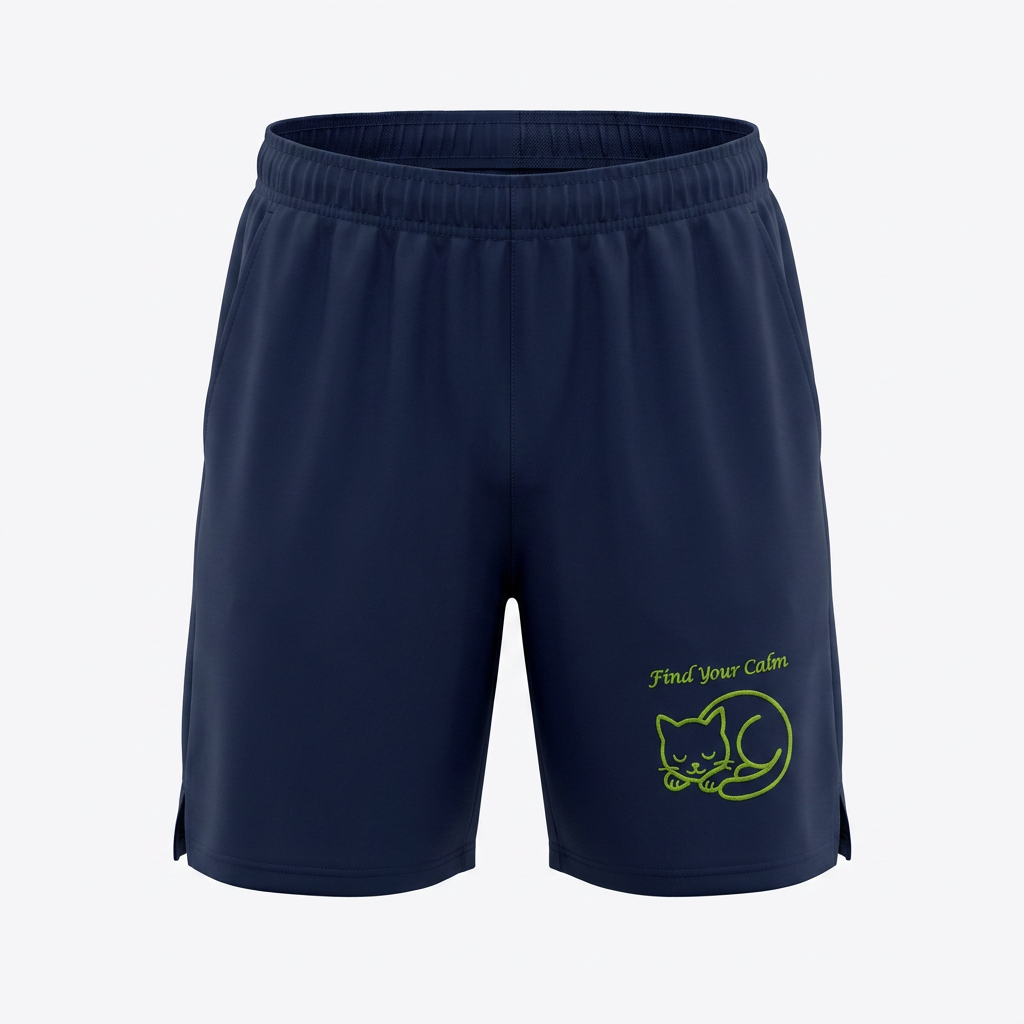 Find Your Calm Premium Performance Shorts with embroidered cat design