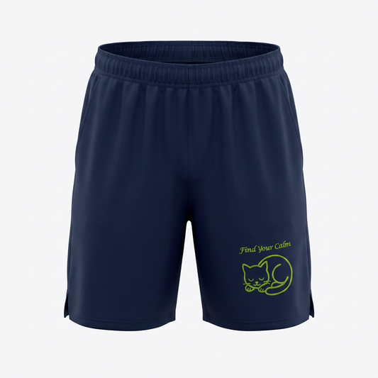 Find Your Calm Premium Performance Shorts with embroidered cat design