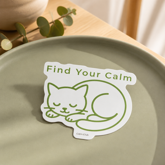 Find Your Calm Reminder Sticker with sleeping cat design