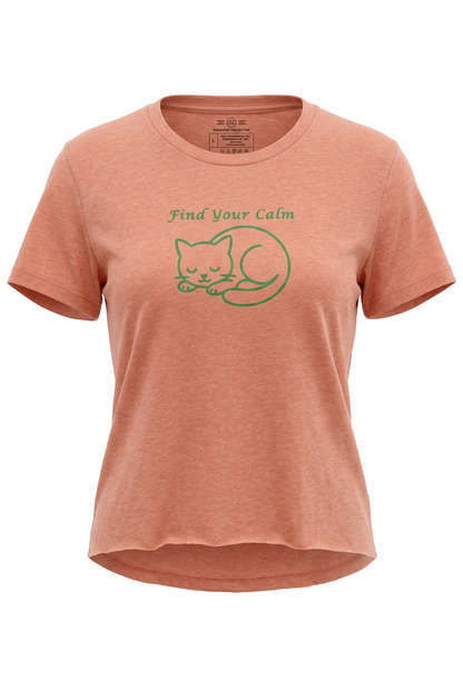 Find Your Calm Festival Crop Top with sleeping cat design
