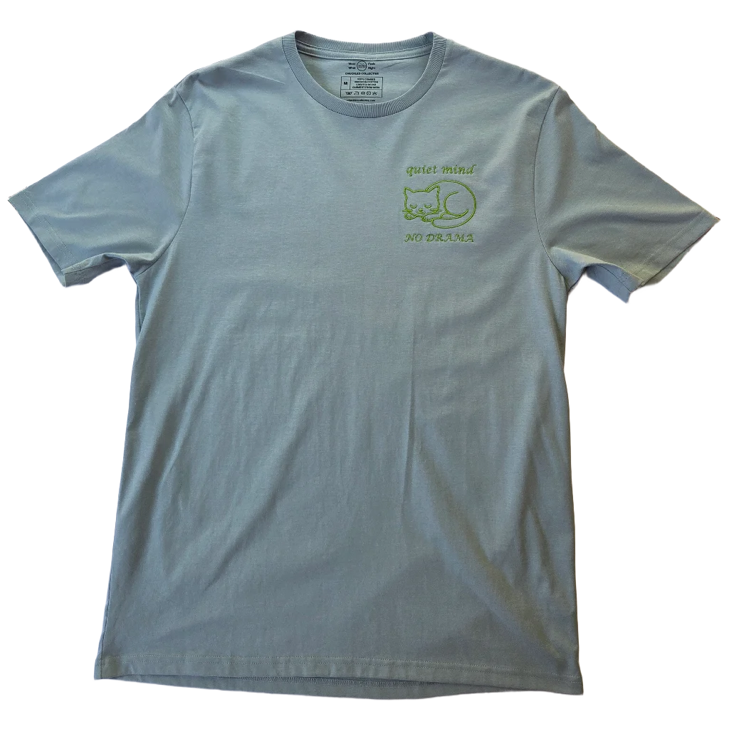 Quiet Mind No Drama Premium Graphic T-Shirt with cat design