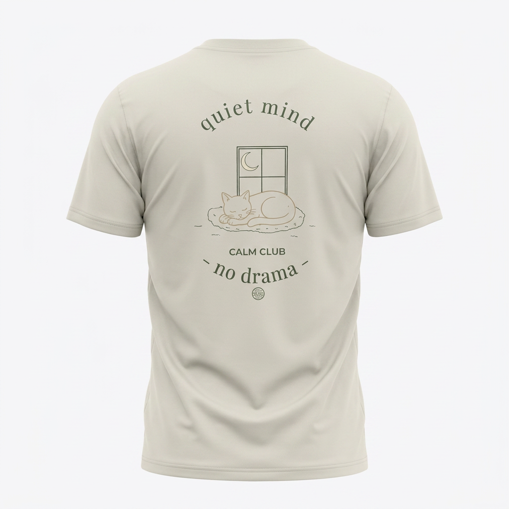 Quiet Mind No Drama Premium Graphic T-Shirt with cat design