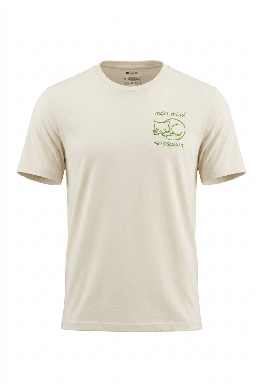 Quiet Mind No Drama Premium Graphic T-Shirt with cat design