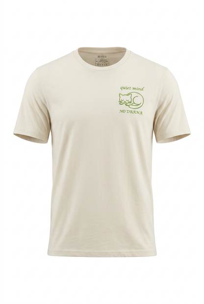 Quiet Mind No Drama Premium Graphic T-Shirt with cat design