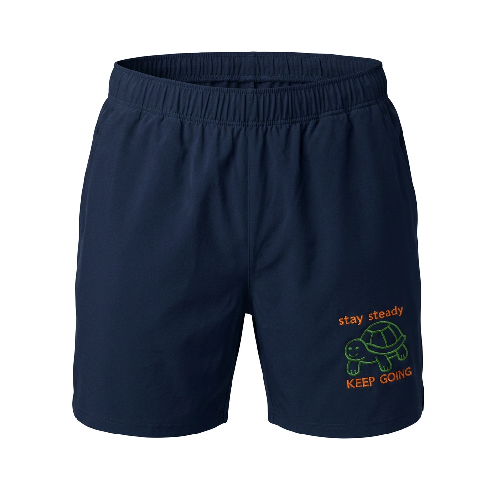 Stay Steady Keep Going Premium Performance Shorts with embroidered turtle