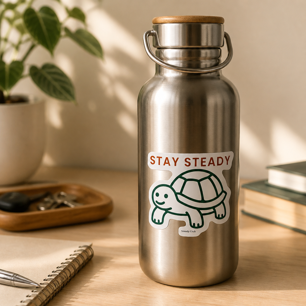Stay Steady Reminder Sticker with turtle design