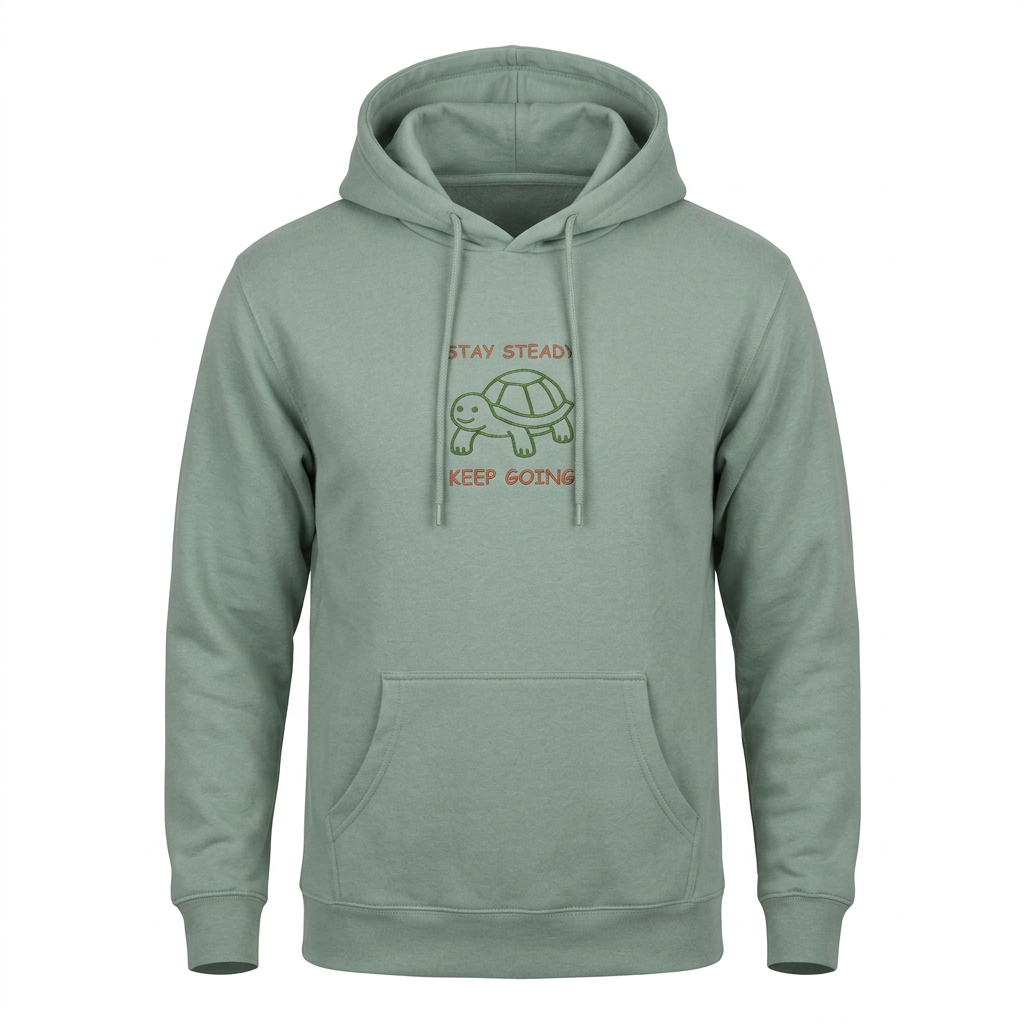 Stay Steady Keep Going Premium Lightweight Hoodie with embroidered turtle