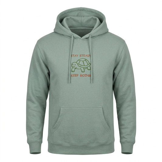 Stay Steady Keep Going Premium Lightweight Hoodie with embroidered turtle