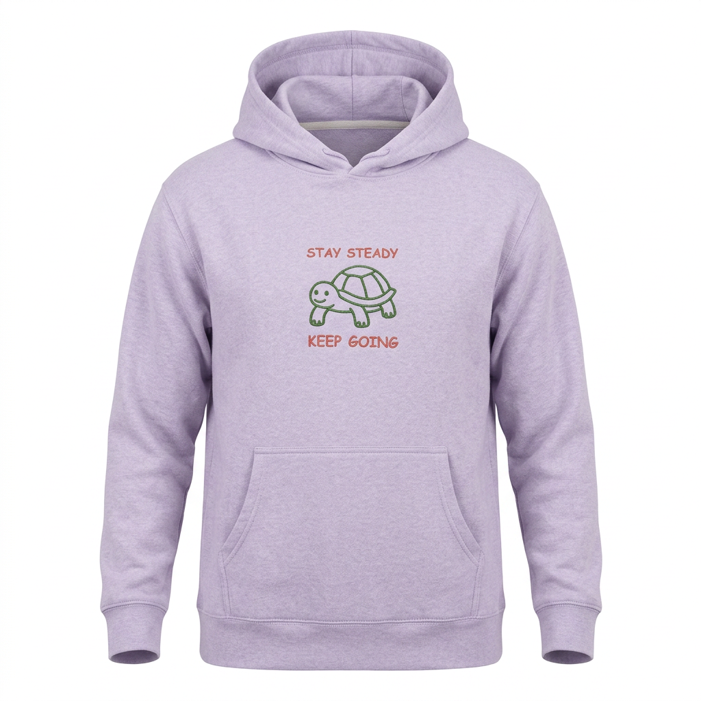 Stay Steady Keep Going Premium Lightweight Hoodie with embroidered turtle