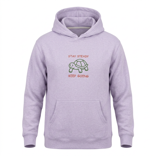Stay Steady Keep Going Premium Lightweight Hoodie with embroidered turtle