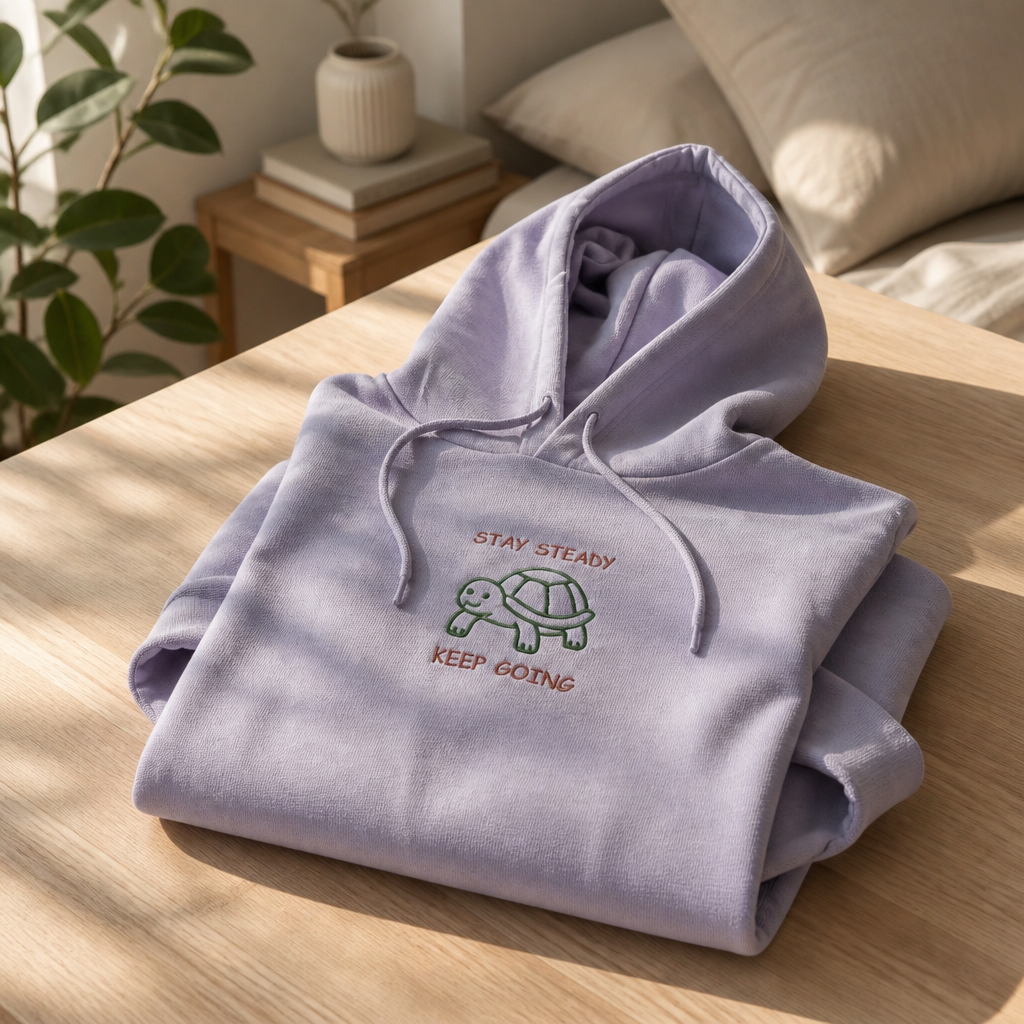 Stay Steady Keep Going Premium Lightweight Hoodie with embroidered turtle